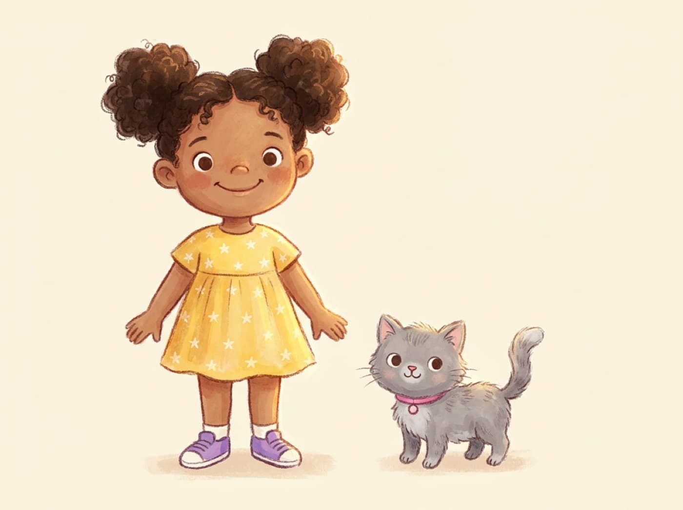 Una niña y su gatita dibujadas como personajes